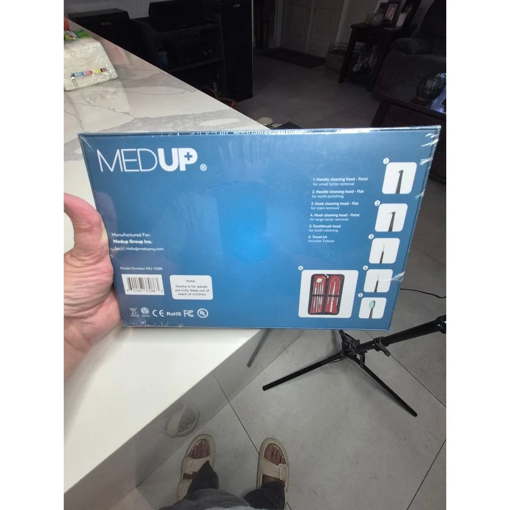 MEDUP Dental Calculus Remover Ultrasonic Tooth CleanUSB Charging LED Light 5 Tip